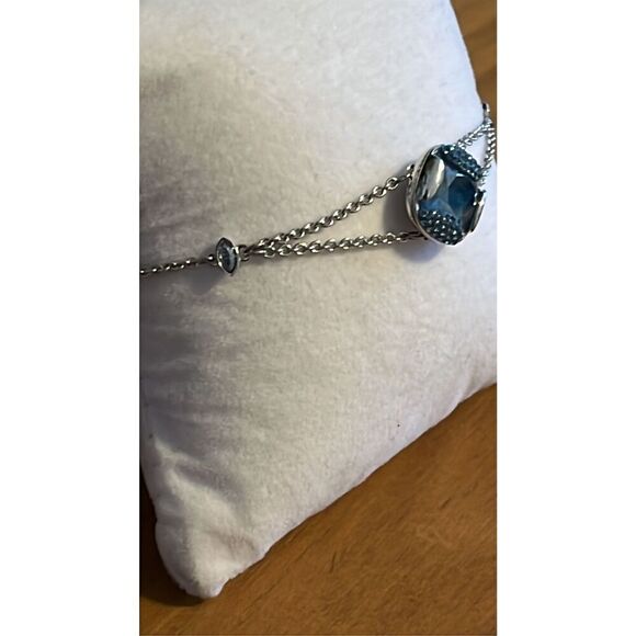 Swarovski Blue Crystal Heap Cushion Rhodium Plated Bracelet - Picture 4 of 10